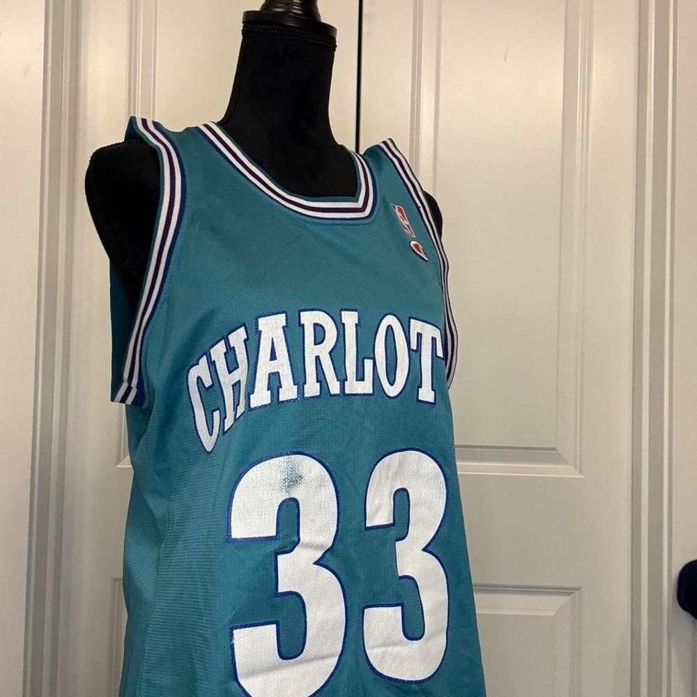 Vintage Charlotte Hornets Alonzo Mourning Jersey #33 Teal 90s - Size M